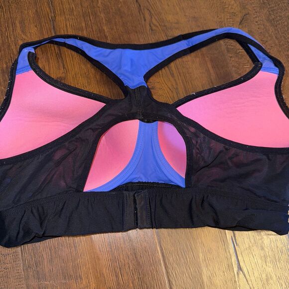Victoria’s Secret PINK Racerback Sports Bra Large Blue Black 2016 - Picture 2 of 5